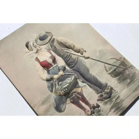 Antique Dutch Man & Woman Alfred S. Campbell Art Relievo 3-Dimen Embossed Photo - Picture 2 of 3